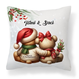 Névre szóló karácsonyi Teddy maci (sállal) mintás 40x40-es díszpárna - egyedi feliratos karácsonyi ajándék (POLI40-0349) - otthon & életmód - lakástextil - párna & párnahuzat - díszpárna (belsővel együtt) - Meska.hu