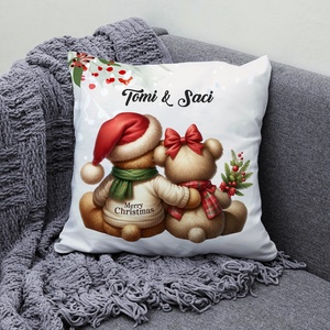 Névre szóló karácsonyi Teddy maci (sállal) mintás 40x40-es díszpárna - egyedi feliratos karácsonyi ajándék (POLI40-0349) - Meska.hu