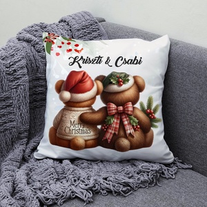 Névre szóló karácsonyi Teddy maci (kockás) mintás 40x40-es díszpárna - egyedi feliratos karácsonyi ajándék (POLI40-0351) - Meska.hu