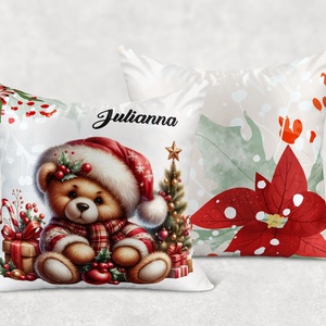 Névre szóló karácsonyi Teddy maci (ajándék) mintás 40x40es díszpárna - egyedi feliratos karácsonyi ajándék (POLI40-0353) - otthon & életmód - lakástextil - párna & párnahuzat - díszpárna (belsővel együtt) - Meska.hu