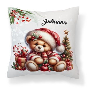 Névre szóló karácsonyi Teddy maci (ajándék) mintás 40x40es díszpárna - egyedi feliratos karácsonyi ajándék (POLI40-0353) - otthon & életmód - lakástextil - párna & párnahuzat - díszpárna (belsővel együtt) - Meska.hu