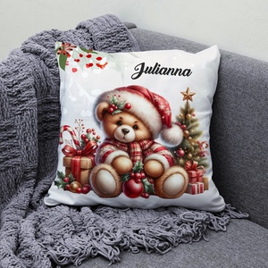 Névre szóló karácsonyi Teddy maci (ajándék) mintás 40x40es díszpárna - egyedi feliratos karácsonyi ajándék (POLI40-0353) - Meska.hu