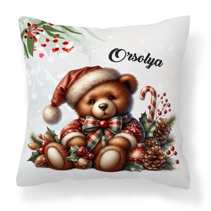 Névre szóló karácsonyi Teddy maci (toboz) mintás 40x40es díszpárna - egyedi feliratos karácsonyi ajándék (POLI40-0354) - otthon & életmód - lakástextil - párna & párnahuzat - díszpárna (belsővel együtt) - Meska.hu