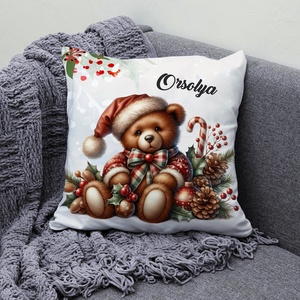 Névre szóló karácsonyi Teddy maci (toboz) mintás 40x40es díszpárna - egyedi feliratos karácsonyi ajándék (POLI40-0354) - Meska.hu