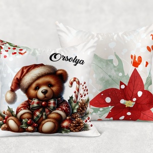 Névre szóló karácsonyi Teddy maci (toboz) mintás 40x40es díszpárna - egyedi feliratos karácsonyi ajándék (POLI40-0354) - otthon & életmód - lakástextil - párna & párnahuzat - díszpárna (belsővel együtt) - Meska.hu
