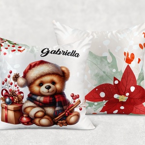 Névre szóló karácsonyi Teddy maci (fahéj) mintás 40x40es díszpárna - egyedi feliratos karácsonyi ajándék (POLI40-0355) - otthon & életmód - lakástextil - párna & párnahuzat - díszpárna (belsővel együtt) - Meska.hu