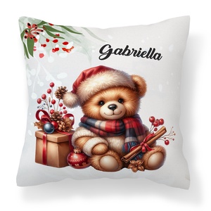 Névre szóló karácsonyi Teddy maci (fahéj) mintás 40x40es díszpárna - egyedi feliratos karácsonyi ajándék (POLI40-0355) - otthon & életmód - lakástextil - párna & párnahuzat - díszpárna (belsővel együtt) - Meska.hu
