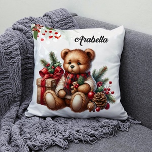 Névre szóló karácsonyi Teddy maci (macival) mintás 40x40es díszpárna - egyedi feliratos karácsonyi ajándék (POLI40-0356) - Meska.hu