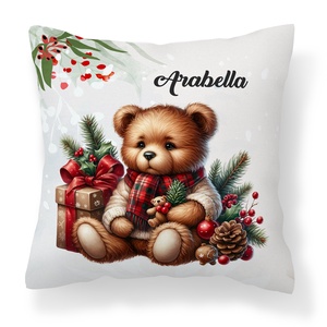 Névre szóló karácsonyi Teddy maci (macival) mintás 40x40es díszpárna - egyedi feliratos karácsonyi ajándék (POLI40-0356) - otthon & életmód - lakástextil - párna & párnahuzat - díszpárna (belsővel együtt) - Meska.hu