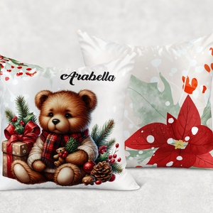 Névre szóló karácsonyi Teddy maci (macival) mintás 40x40es díszpárna - egyedi feliratos karácsonyi ajándék (POLI40-0356) - otthon & életmód - lakástextil - párna & párnahuzat - díszpárna (belsővel együtt) - Meska.hu
