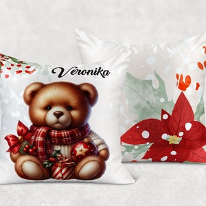 Névre szóló karácsonyi Teddy maci (sálas) mintás 40x40es díszpárna - egyedi feliratos karácsonyi ajándék (POLI40-0357) - otthon & életmód - lakástextil - párna & párnahuzat - díszpárna (belsővel együtt) - Meska.hu