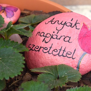 Anyák napi cserepes eper, Otthon & Életmód, Ház & Kert, Virágláda, balkonláda, Decoupage, transzfer és szalvétatechnika, Festett tárgyak, MESKA
