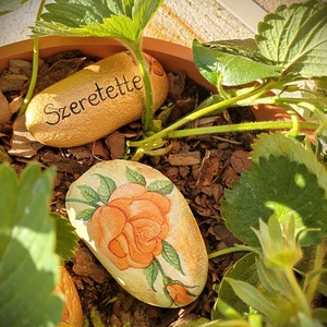 Cserepes eper dekoratív kövekkel, Otthon & Életmód, Ház & Kert, Virágláda, balkonláda, Decoupage, transzfer és szalvétatechnika, Festett tárgyak, MESKA