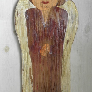 Rusztikus angyal - Egyedi, naiv stílusú festett fa , Otthon & Életmód, Dekoráció, Kép & Falikép, Fából készült kép, Festett tárgyak, Famegmunkálás, MESKA
