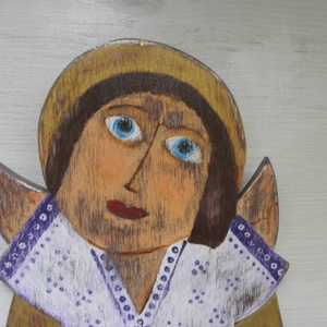 Kék angyalka - Egyedi, naiv stílusú festett fa  - otthon & életmód - dekoráció - dísztárgy - Meska.hu