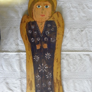 Naiv angyal - Egyedi, naiv stílusú festett fa , Otthon & Életmód, Dekoráció, Kép & Falikép, Fából készült kép, Festett tárgyak, Famegmunkálás, MESKA