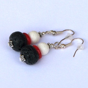 Lévakő-korall fülbevaló - ékszer - fülbevaló - lógó fülbevaló - Meska.hu