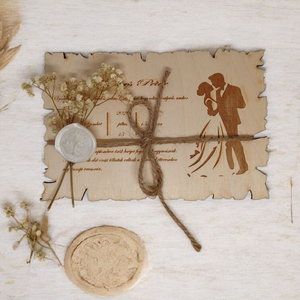 Egyedi, gravírozott fa esküvői meghívó rusztikus kiegészítőkkel!, Esküvő, Meghívó & Kártya, Meghívó, Famegmunkálás, Gravírozás, pirográfia, MESKA
