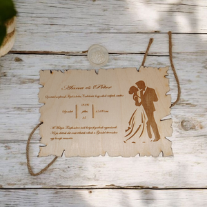 Egyedi, gravírozott fa esküvői meghívó rusztikus kiegészítőkkel! - esküvő - meghívó & kártya - meghívó - Meska.hu