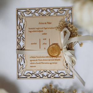 Egyedi, gravírozott fa esküvői meghívó! Rusztikus kiegészítőkkel és virágmintával!, Esküvő, Meghívó & Kártya, Meghívó, Gravírozás, pirográfia, MESKA