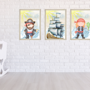 Kalandok tengere a gyerekszobában: Kalóz fali képszett, Baba - mama, Babaszoba kép, Babaszoba dekoráció, Fotó, grafika, rajz, illusztráció, MESKA