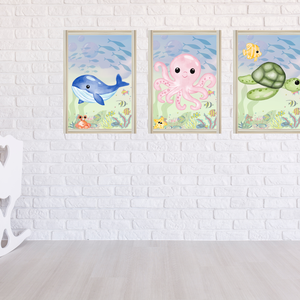 Kalandok tengere a gyerekszobában: Tengeri állatok fali képszett - Meska.hu