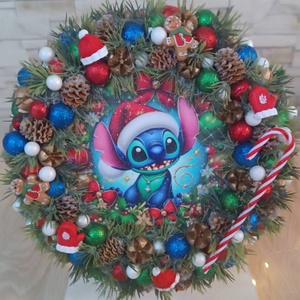 Stitch karácsonyi ajtódísz , Karácsony, Adventi díszek, Adventi ajtódísz, Virágkötés, MESKA
