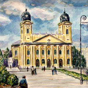 Debrecen, Nagytemplom - akvarell -  - Meska.hu