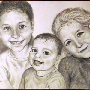 Unokák mosolya - családi portré, vagy karikatúra két vagy három személlyel - művészet - portré & karikatúra - portré - Meska.hu