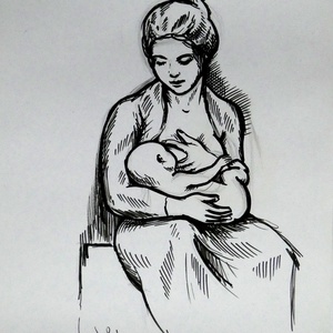 Anya gyermekével rajz - Meska.hu