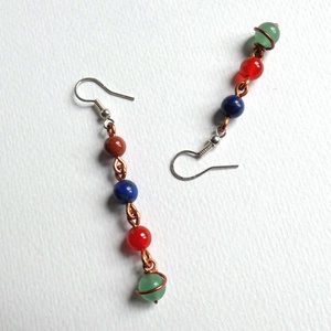 Színes aszimmetria réz fülbevaló, Ékszer, Fülbevaló, Lógó fülbevaló, Fémmegmunkálás, Ékszerkészítés, MESKA