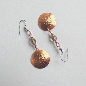 Rosegold és szürke réz fülbevaló, Ékszer, Fülbevaló, Lógós kerek fülbevaló, Ékszerkészítés, Ötvös, MESKA