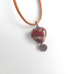 Jáspis szív rézdrót medál, Ékszer, Nyaklánc, Medál, Ékszerkészítés, Fémmegmunkálás, MESKA