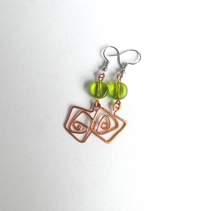 Üveg és réz fülbevaló, Ékszer, Fülbevaló, Lógó fülbevaló, Ékszerkészítés, Fémmegmunkálás, MESKA