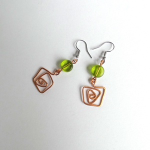 Üveg és réz fülbevaló - ékszer - fülbevaló - lógó fülbevaló - Meska.hu