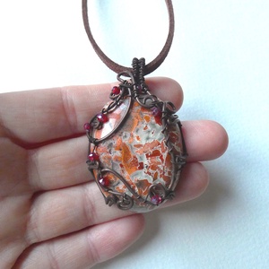 Ezerszínű Jáspis rézdrót  medál - ékszer - nyaklánc - medál - Meska.hu