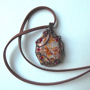 Ezerszínű Jáspis rézdrót  medál - Meska.hu