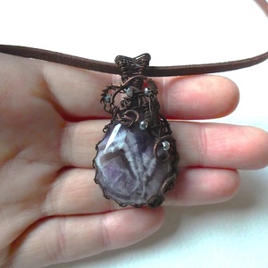 Ametiszt csepp réz medál - ékszer - nyaklánc - medál - Meska.hu