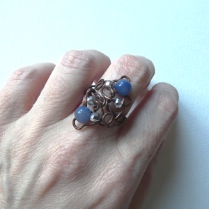 Kék és ezüst réz gyűrű, Ékszer, Gyűrű, Fonódó gyűrű, Ékszerkészítés, Fémmegmunkálás, MESKA