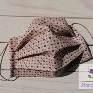 Textil szájmaszk/arcmaszk - barna szívecskés - Meska.hu