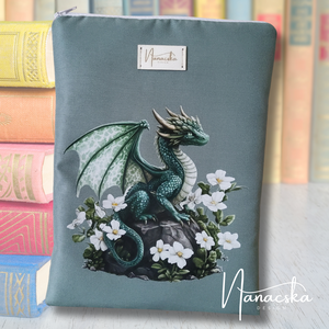 Sárkányos könyvtok - fehér virágos, Könyv & Zene, Könyvtok, Hímzés, Varrás, MESKA