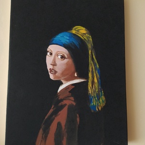JAN VERMEER  LEÁNY  GYÖNGY FÜLBEVALÓVAL, Művészet, Festmény, Akril, Festett tárgyak, MESKA