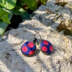 Kék-piros mintás franciakapcsos fülbevaló, Ékszer, Fülbevaló, Lógó fülbevaló, Ékszerkészítés, Újrahasznosított alapanyagból készült termékek, MESKA
