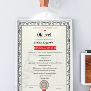 Legjobb Nagyi, Legjobb nagymama oklevél, certification, legjobb, kitüntetés, Szülinapi Poszter, Anyák napja -  - Meska.hu
