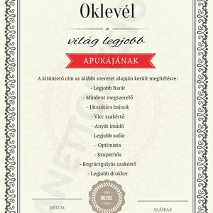 Legjobb Apa oklevél KERETTEL, Egyedi kitüntés édesapa apu részére, Szuperhős kitüntetés, Vidám szülinapi certification  - otthon & lakás - dekoráció - fali és függő dekoráció - felirat - Meska.hu