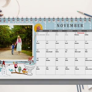 13 oldalas egyedi grafikájú asztali naptár kalendárium fényképes naptár calendar milestone babakártya családi szabályok  -  - Meska.hu