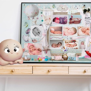 Fényképes kislány születési emléklap poszter, Első pillanatok pocakos várandós terhes fotók emlékőrző, Babaváró kerettel - otthon & lakás - dekoráció - Meska.hu