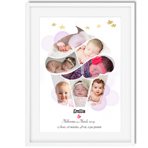 Egyedi fényképes kislány emléklap poszter, Muffin cupcake kollázs ,Babaváró ajándék babastatisztika zsúr infoposzter - otthon & életmód - babaszoba, gyerekszoba - babaszoba kép - Meska.hu