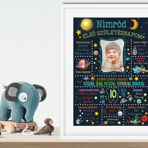 Egyedi fényképes kisfiú babastatisztika 1 éves szülinapi poszter, Bolygós csillagász ürhajós babalátogató emléklap info - otthon & lakás - babaszoba, gyerekszoba - babaszoba kép - Meska.hu
