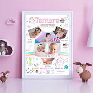 Fényképes 1 éves kislány kisfiú emléklap, Szülinapi poszter body forma fotós ajándék keresztelőre, Babaváró ajándék  - otthon & életmód - babaszoba, gyerekszoba - babaszoba kép - Meska.hu
